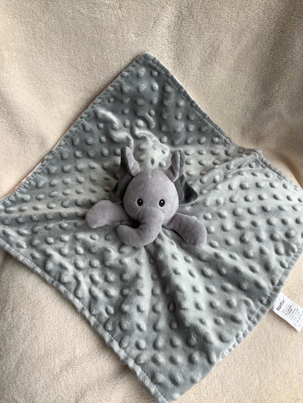 Boritar Gray Minky Dot Plush Elephant Lovey Security Blanket Toy